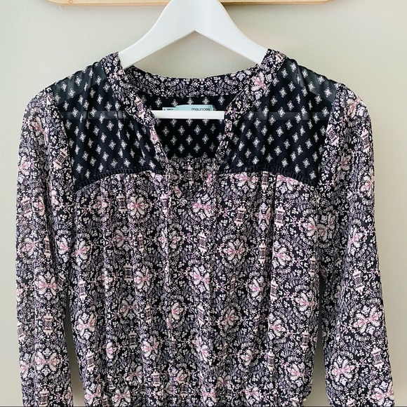 Maurices Sheer Blouse Black/Purple Sz Small - Picture 2 of 8